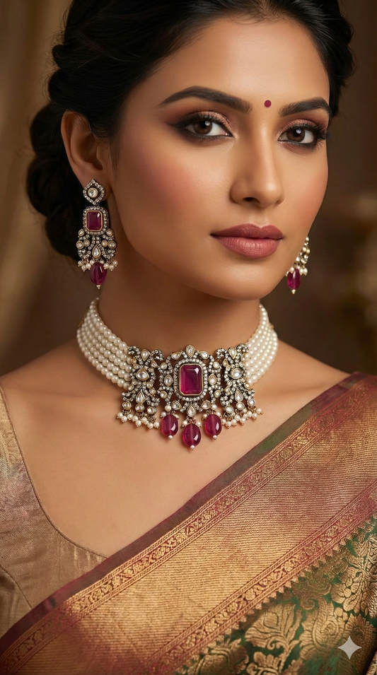 Victorian Polish Kundan Pearl Choker Set