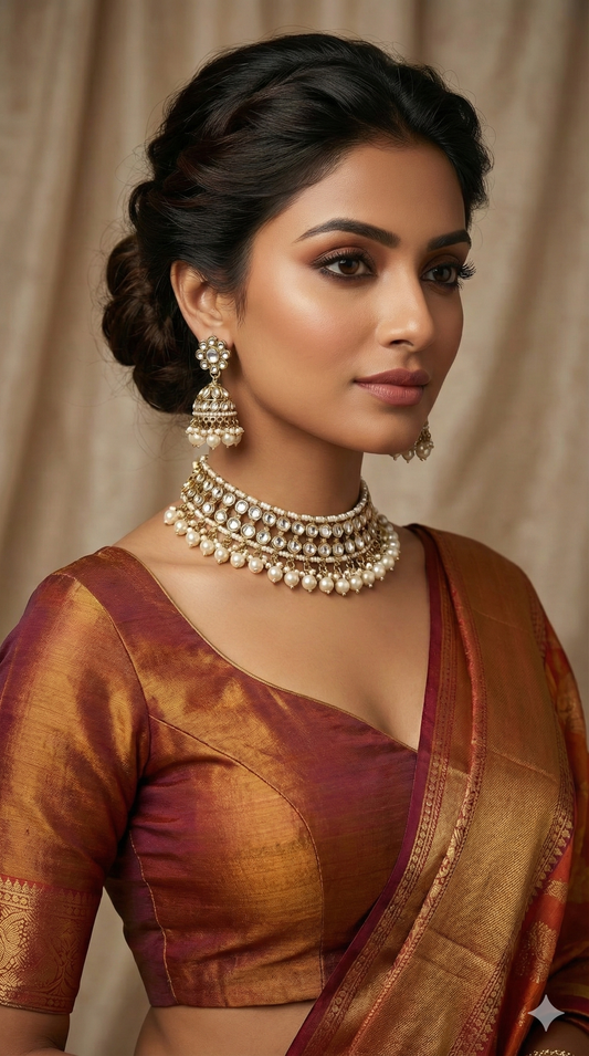 White Brass Kundan Pearl Choker Set