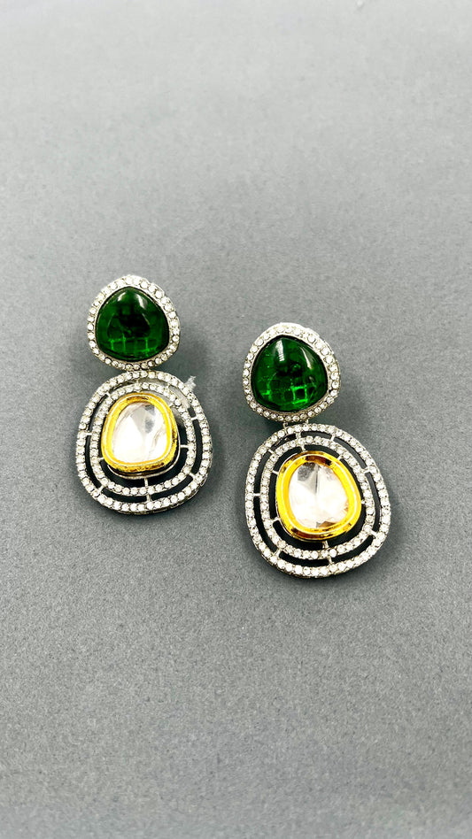 Aarohi Green Ruby Kundan Drop Earrings