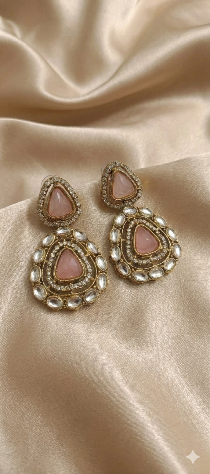 Pink Kundan Necklace Set with Earrings & Maangtika